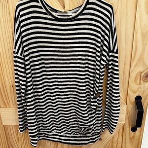 Striped Black and White Long Sleeve with Three Decorative Buttons on the right